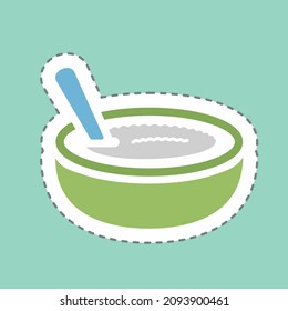 Sticker Rice Pudding - Line Cut - Simple illustration,Editable stroke,Design template vector, Good for prints, posters, advertisements, announcements, info graphics, etc.