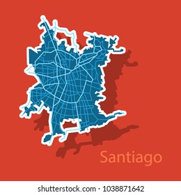 Sticker Road and administrative map of agglomeration Santiago, Chile