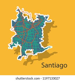 Sticker Road and administrative map of agglomeration Santiago, Chile