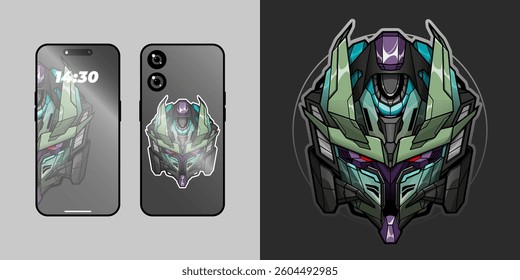 Sticker with robot head heavy mech