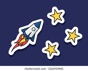 Sticker rocket and stars in space.	