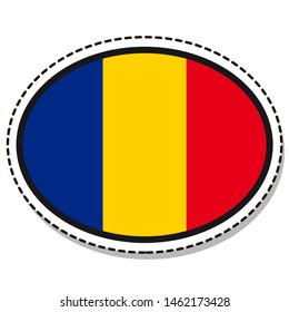 Sticker Romania flag button, social media communication sign, flat business oval icon.