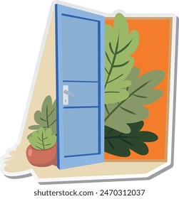 A sticker of the room's door with many plants around