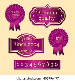 Sticker and rosette of ribbons set, signs in luxurious style, vector EPS 10
