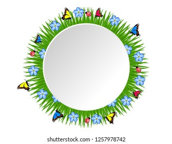 Sticker round grass butterfly flowers