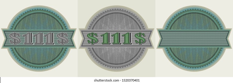 Sticker round guilloche mesh and the inscription 111 dollars