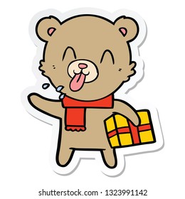 sticker of a rude cartoon bear with present