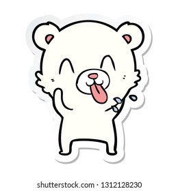 sticker of a rude cartoon polar bear sticking out tongue