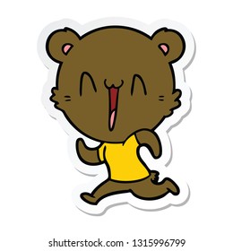 sticker of a running bear cartoon
