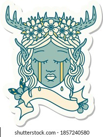 sticker of a sad elf druid character face