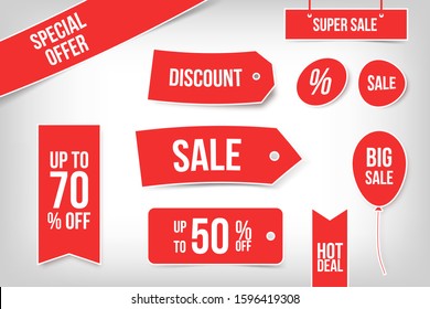 Sticker Sale set, big collection of discount tags and button for apps and print. Special offer banners and ribbons. Vector elements, eps10 