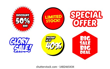 sticker sale set with  shape style with modern concept, price tag discount, limited stock, special offer, big sale, glory sale tag design vector 