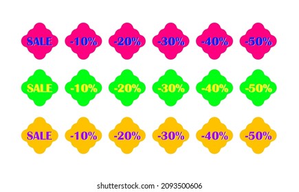 Venta de pegatinas conjunto de aislamiento vectorial sobre fondo blanco