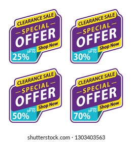 Sticker Sale Special Promotion Clearance Special Offer up to 25%, 30%, 50%, 70% Vector illustration - Vector