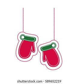 sticker santa christmas gloves holding vector illustration