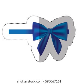 sticker satin blue ribbon and bow wrapping vector illustration