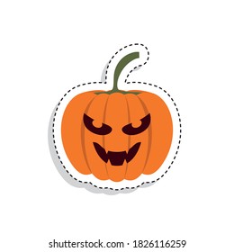 Sticker of a scary halloween pumpkin. Halloween icon - Vector illustration