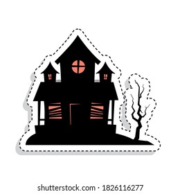 Sticker of a scary haunted house. Halloween season icon - Vector