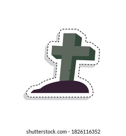 Sticker of a scary tombstone icon. Halloween season icon - Vector