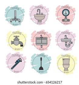 sticker scene of icons set on white background plumbing service vector illustration