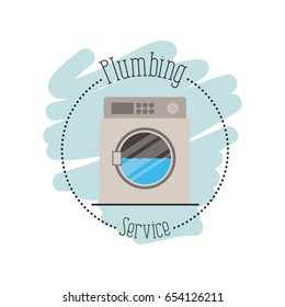 sticker scene of washing machine dripping plumbing service vector illustration