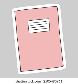 Pegatina con cuaderno de escuela o libro de ejercicios, Vector de estilo doodle