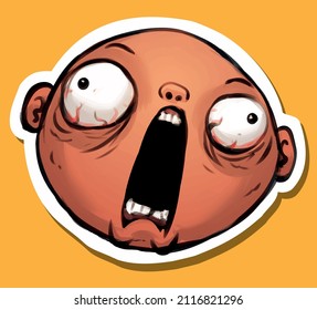 sticker screaming face cartoon vector illustration