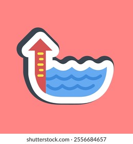 Sticker sea level rise. Global warming elements.