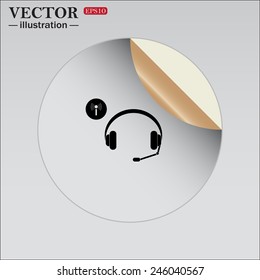 Sticker self-adhesive paper.  Headphones. Musical accessories running through wi-fi network,  vector illustration, EPS 10