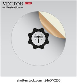 Sticker self-adhesive paper. Toothed setting controls via wi-fi network, vector illustration, EPS 10