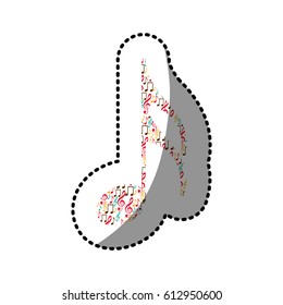 sticker semiquaver note color silhouette formed by musical notes vector illustration