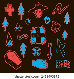 sticker set abstract subcultural objects sign in vector in flat style. element for design, logo, sticker, poster, print