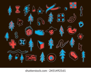 sticker set abstract subcultural objects sign in vector in flat style. element for design, logo, sticker, poster, print