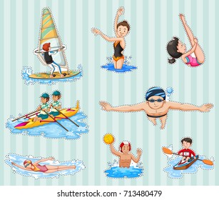 Sticker set with athletes doing sports illustration