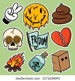 Sticker set Bad Cartoon Vector
