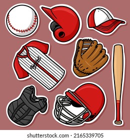 Sticker set Baseball Cartoon Vector