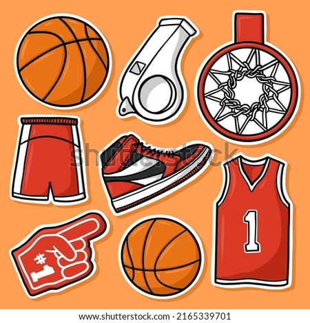 Sticker set Basketball Cartoon Vector