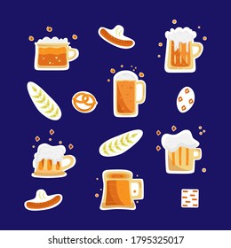 
Sticker set BEER MUG-hand drawn vector illustration. Cartoon style. Isolated on white background. Desing for banner, poster, greeting cards, invitation to party. EPS 10