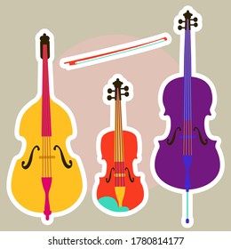 Juego de pegatinas para instrumentos de arco. Violín, bajo doble, violoncelo