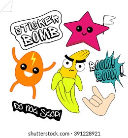 Sticker set bright vector character heroes funny