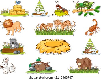 Sticker set of cartoon wild animals illustration