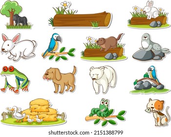 Sticker set of cartoon wild animals illustration