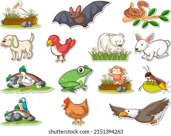 Sticker set of cartoon wild animals illustration