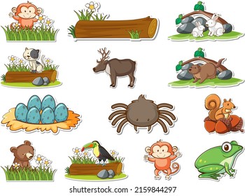 Sticker set of cartoon wild animals illustration