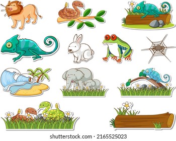 Sticker set of cartoon wild animals illustration