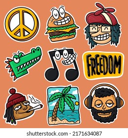 Sticker Set Chill Cartoon Vector