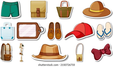 Sticker set of clothes and accessories illustration