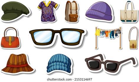 Sticker set of clothes and accessories illustration