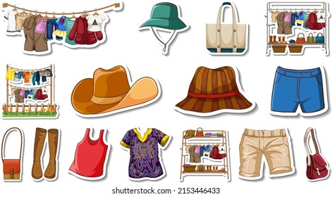 Sticker set of clothes and accessories illustration