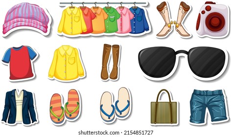 Sticker set of clothes and accessories illustration